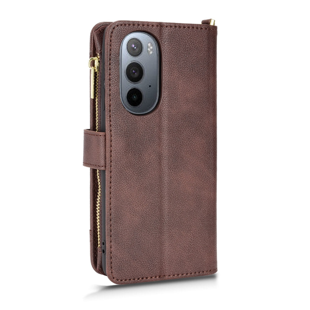 For Motorola Edge 30/Edge 30 Pro/Edge+ 2022 Litchi Texture Zipper Leather Phone Case(Brown)