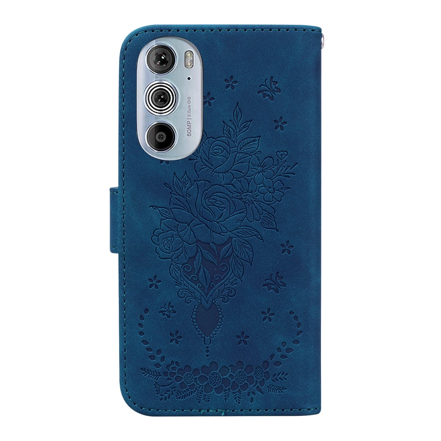 For Motorola Edge+ 2022 / Edge 30 Pro Butterfly Rose Embossed Leather Phone Case(Blue)