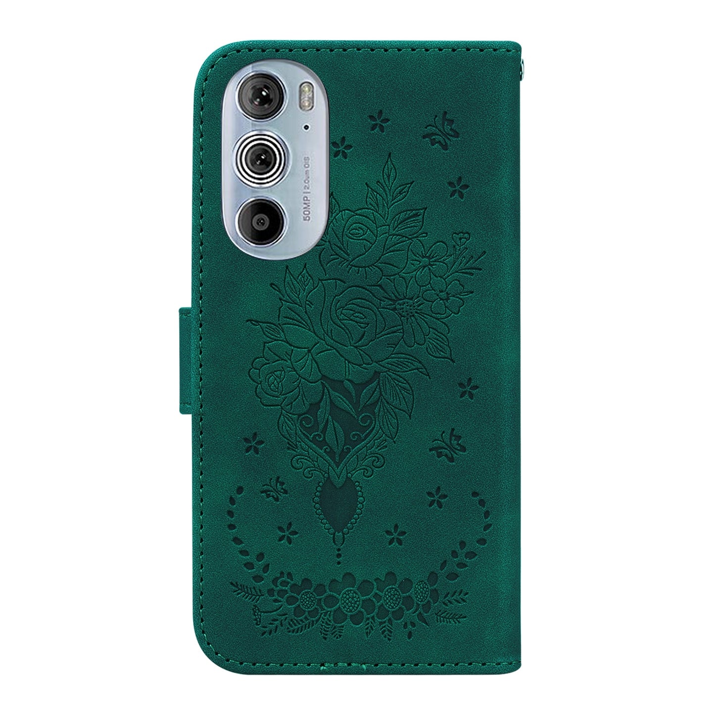 For Motorola Edge+ 2022 / Edge 30 Pro Butterfly Rose Embossed Leather Phone Case(Green)