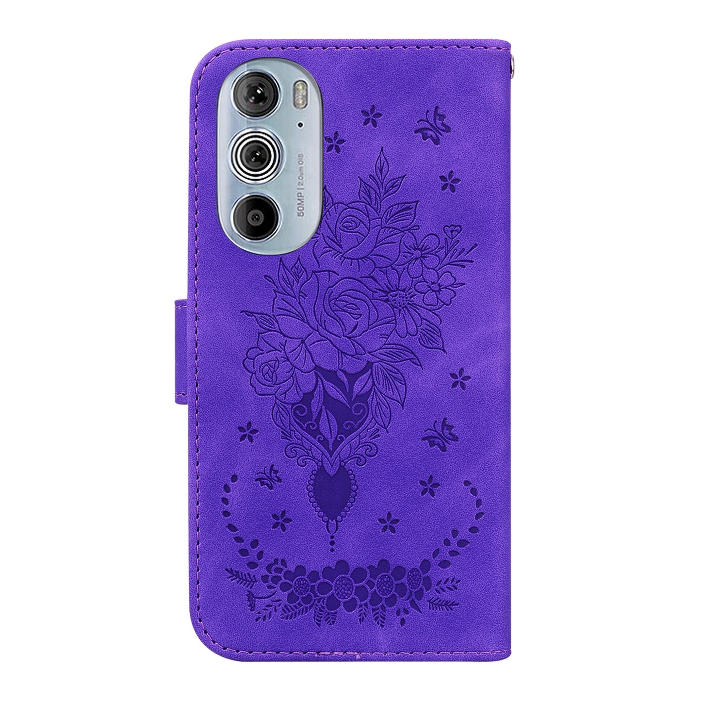 For Motorola Edge+ 2022 / Edge 30 Pro Butterfly Rose Embossed Leather Phone Case(Purple)