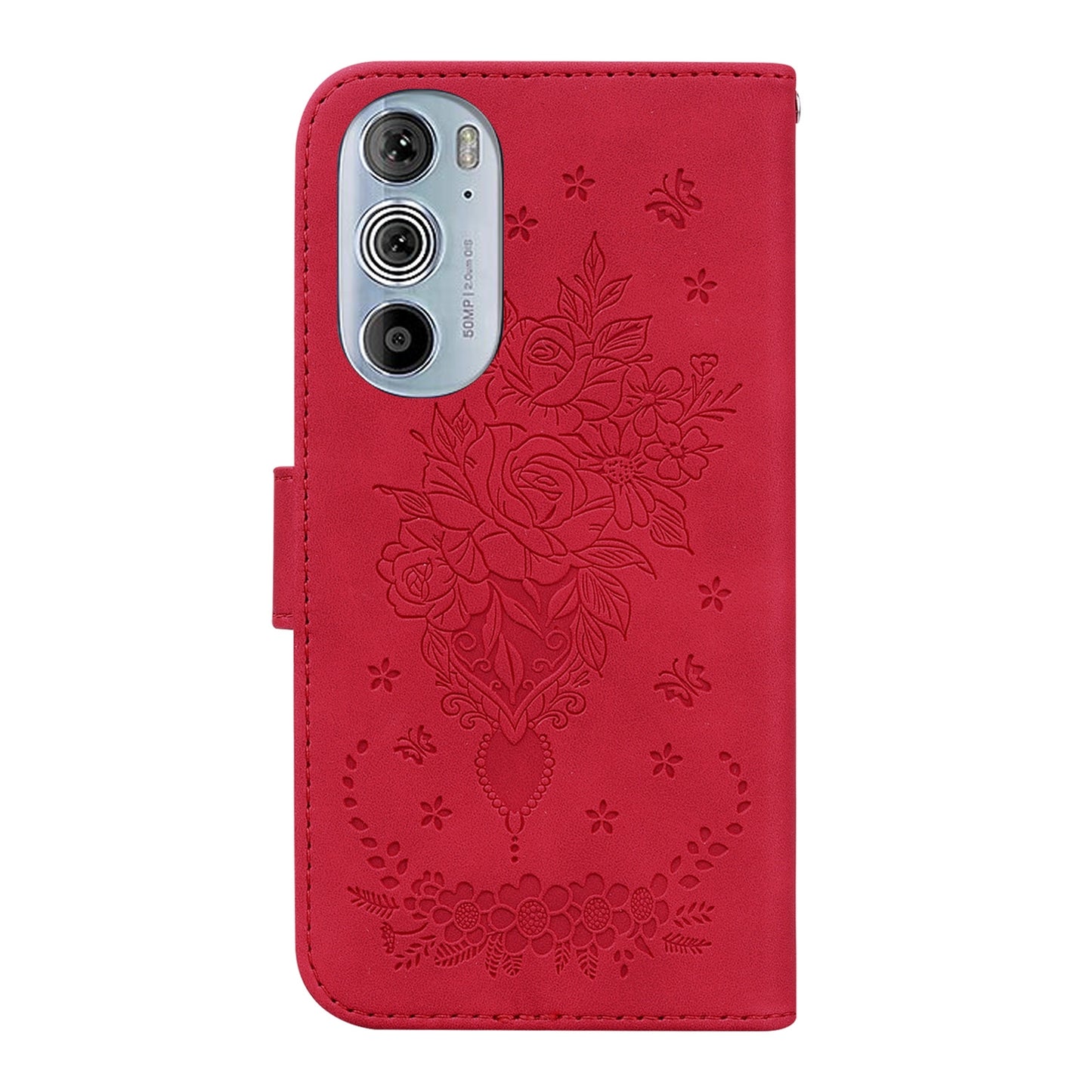 For Motorola Edge+ 2022 / Edge 30 Pro Butterfly Rose Embossed Leather Phone Case(Red)