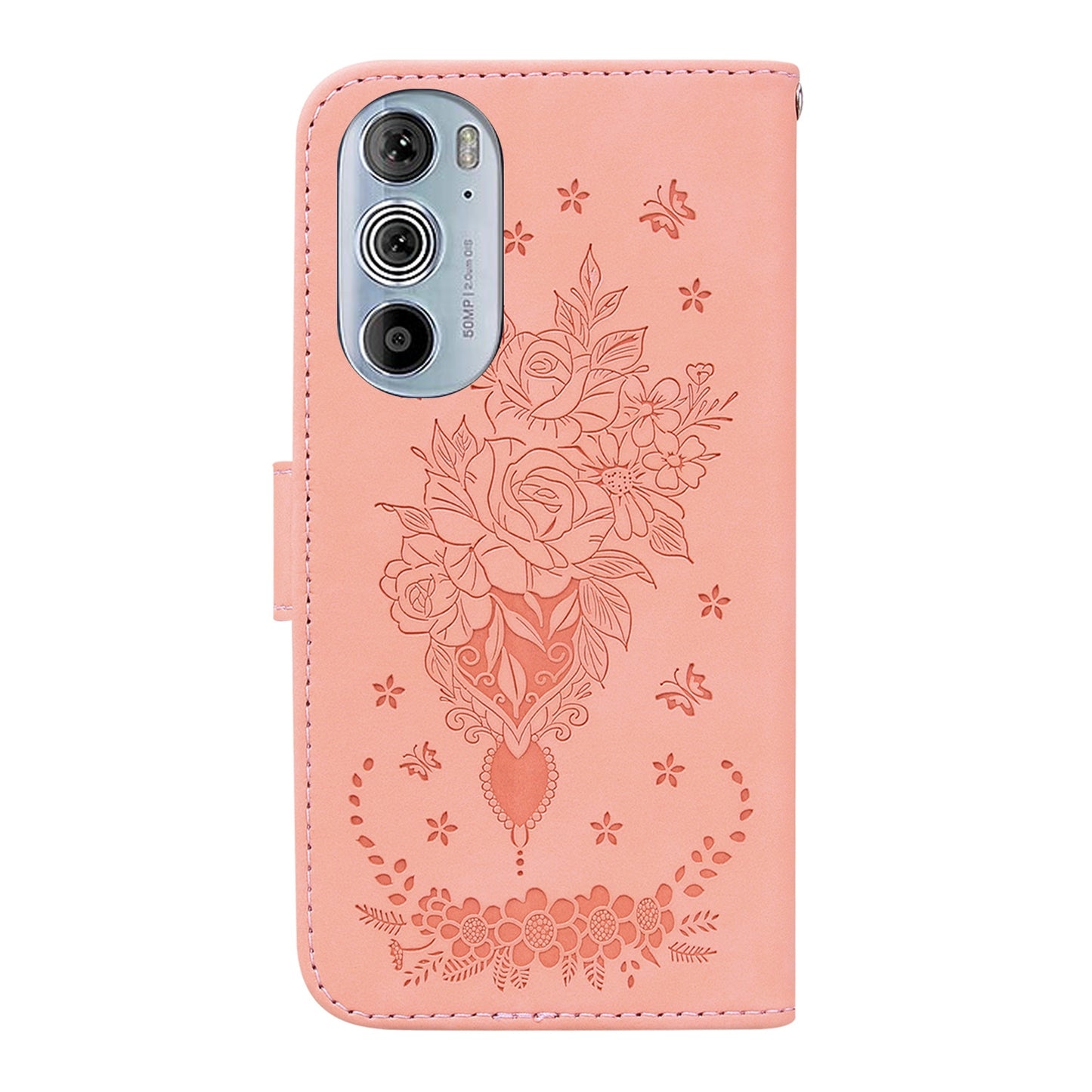 For Motorola Edge+ 2022 / Edge 30 Pro Butterfly Rose Embossed Leather Phone Case(Pink)