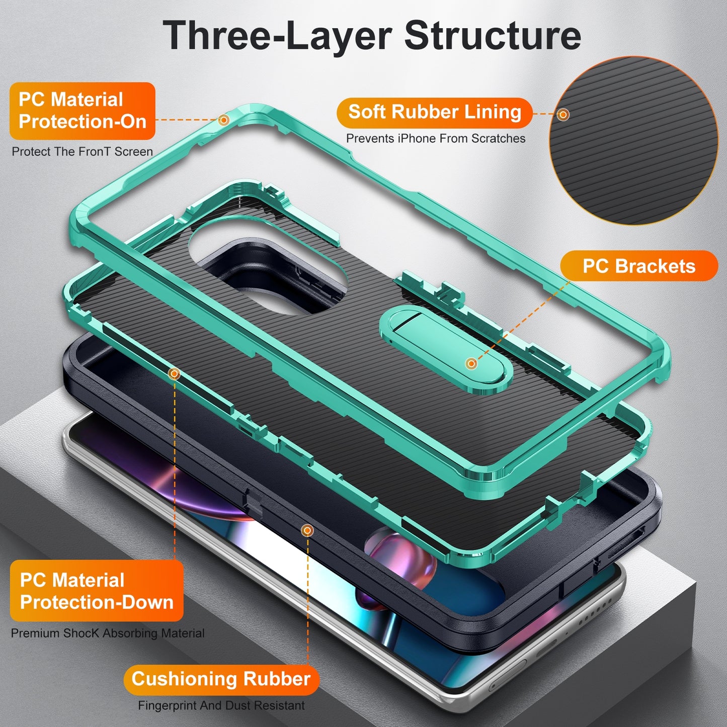 For Motorola Edge 30 Pro 3 in 1 Rugged Holder Phone Case(Dark Blue+Light Blue)