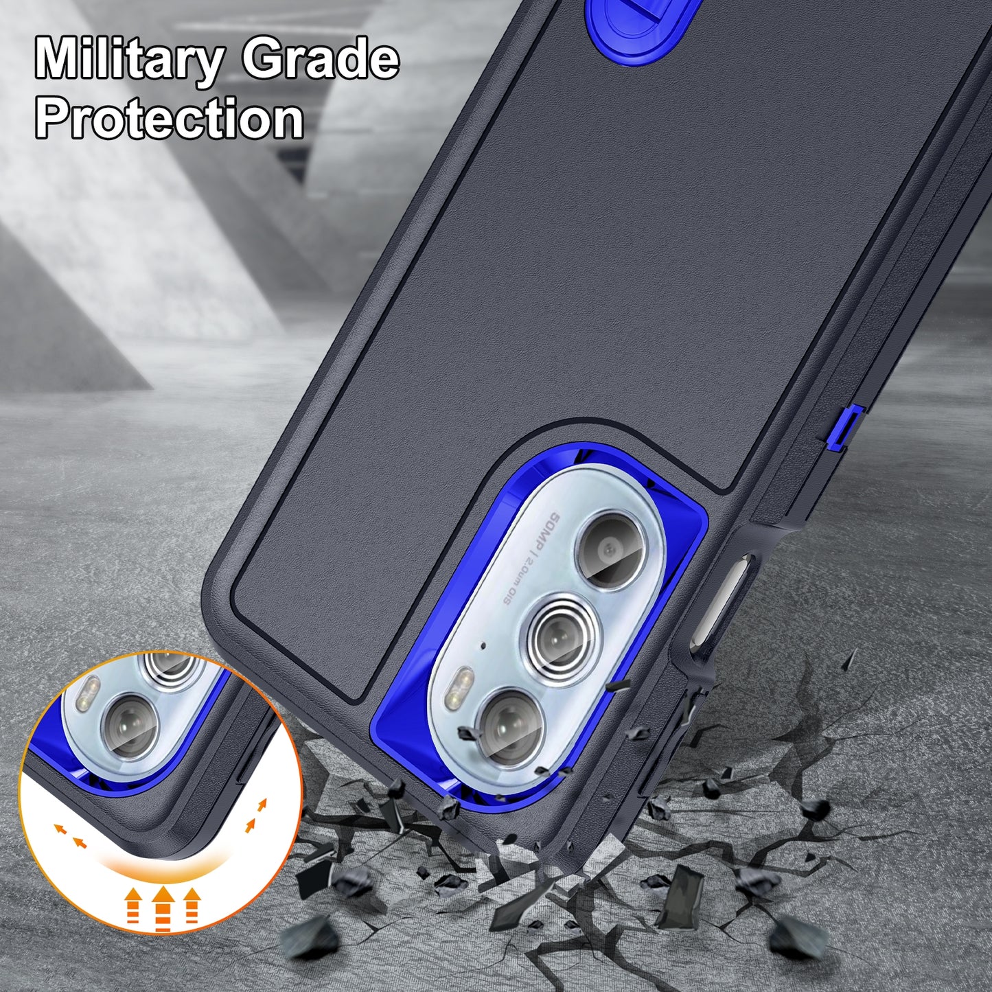 For Motorola Edge 30 Pro 3 in 1 Rugged Holder Phone Case(Dark Blue+Sapphire Blue)