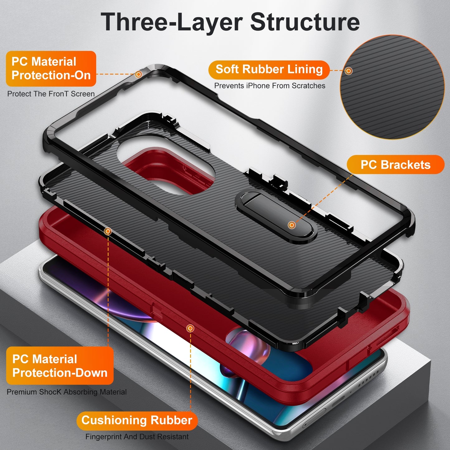 For Motorola Edge 30 Pro 3 in 1 Rugged Holder Phone Case(Red + Black)