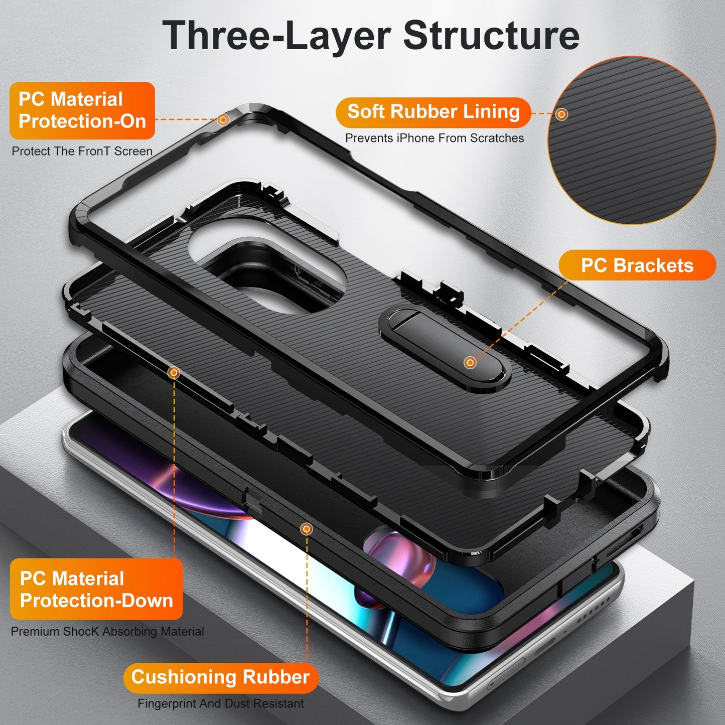 For Motorola Edge 30 Pro 3 in 1 Rugged Holder Phone Case(Black + Black)