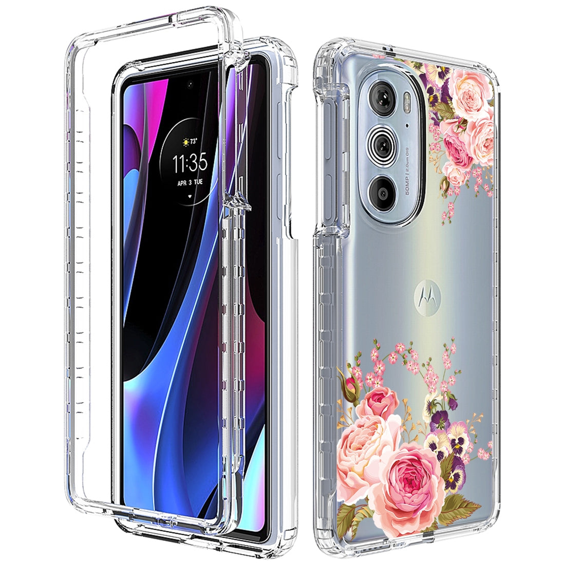 For Motorola Edge 30 Pro PC+TPU Transparent Painted Phone Case(Pink Rose)