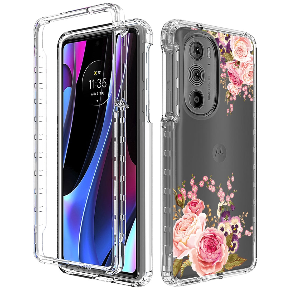 For Motorola Edge 30 Pro PC+TPU Transparent Painted Phone Case(Pink Rose)