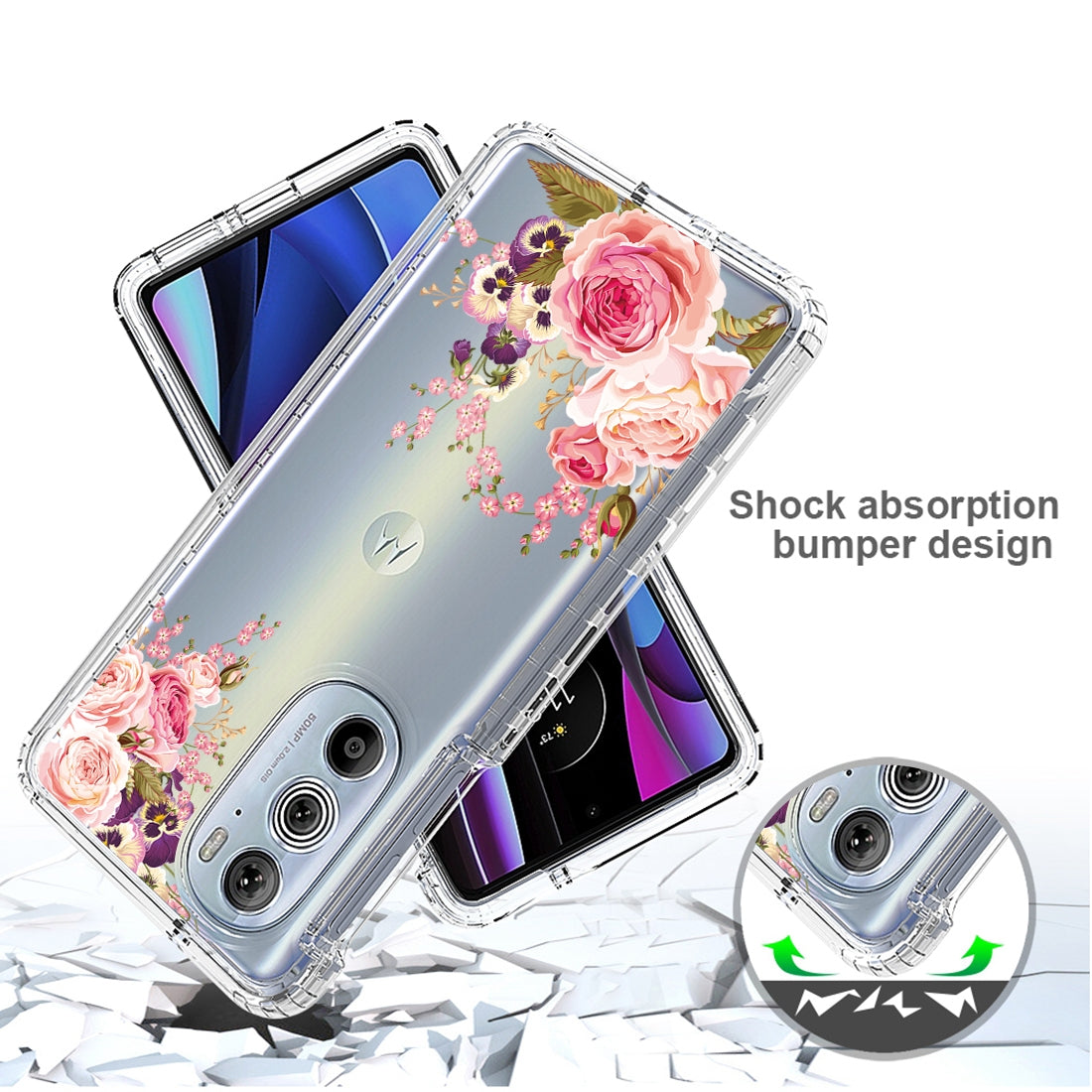 For Motorola Edge 30 Pro PC+TPU Transparent Painted Phone Case(Pink Rose)