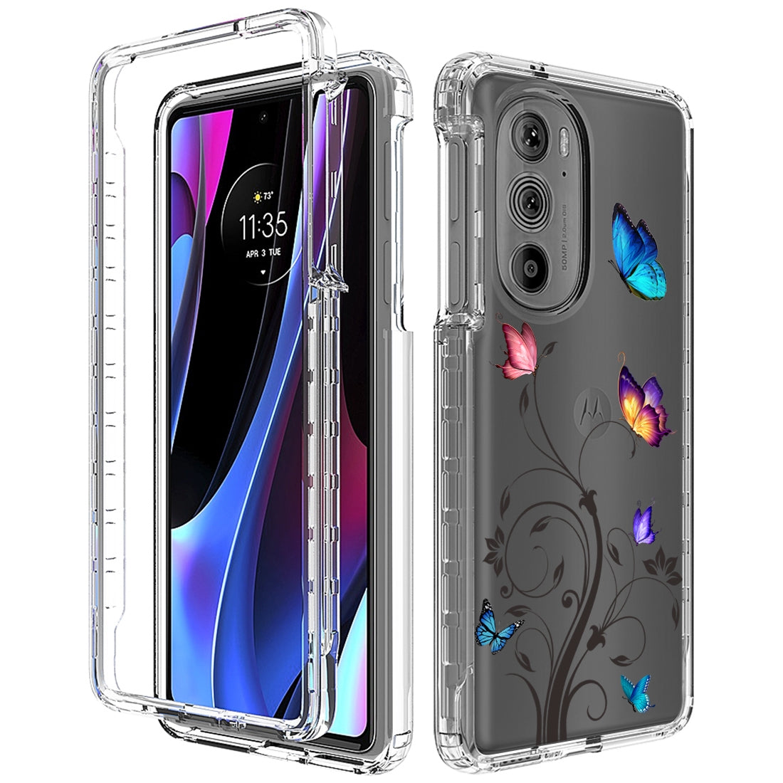 For Motorola Edge 30 Pro PC+TPU Transparent Painted Phone Case(Tree Butterflies)
