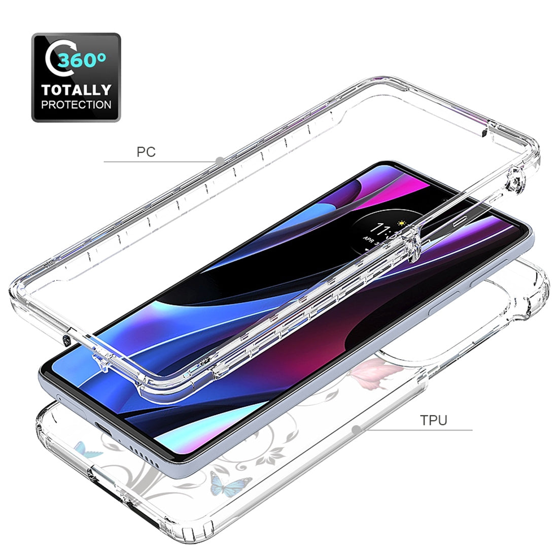 For Motorola Edge 30 Pro PC+TPU Transparent Painted Phone Case(Tree Butterflies)