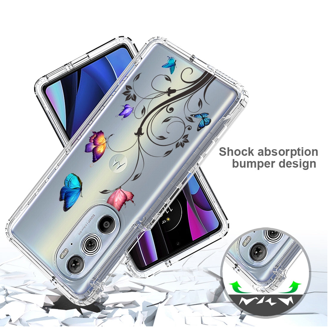 For Motorola Edge 30 Pro PC+TPU Transparent Painted Phone Case(Tree Butterflies)