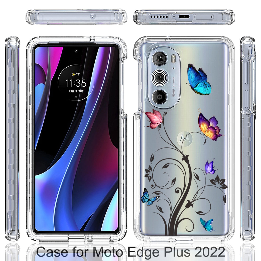 For Motorola Edge 30 Pro PC+TPU Transparent Painted Phone Case(Tree Butterflies)