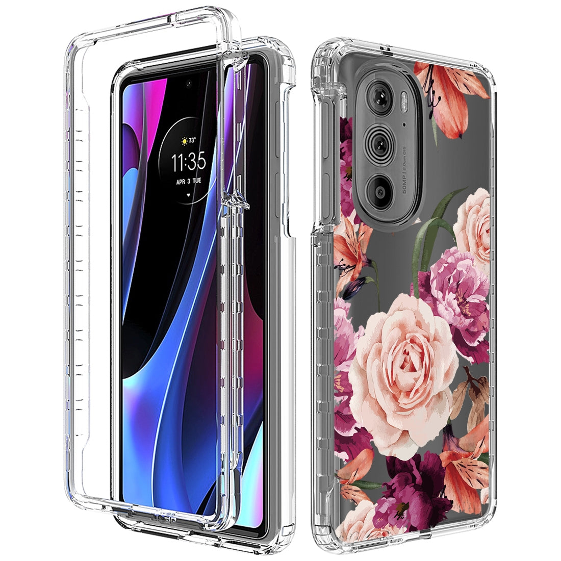 For Motorola Edge 30 Pro PC+TPU Transparent Painted Phone Case(Purple Floral)