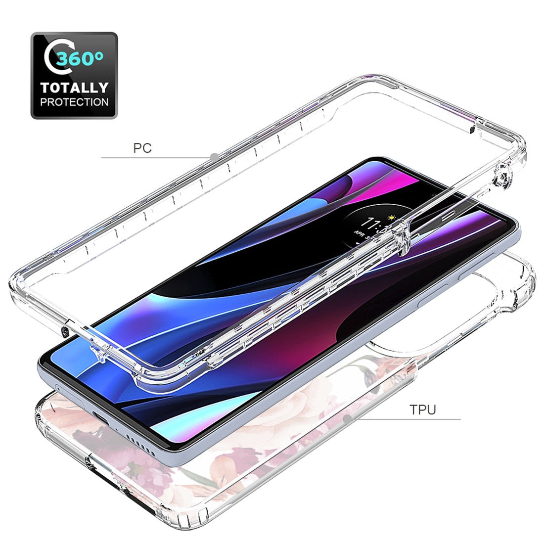 For Motorola Edge 30 Pro PC+TPU Transparent Painted Phone Case(Purple Floral)