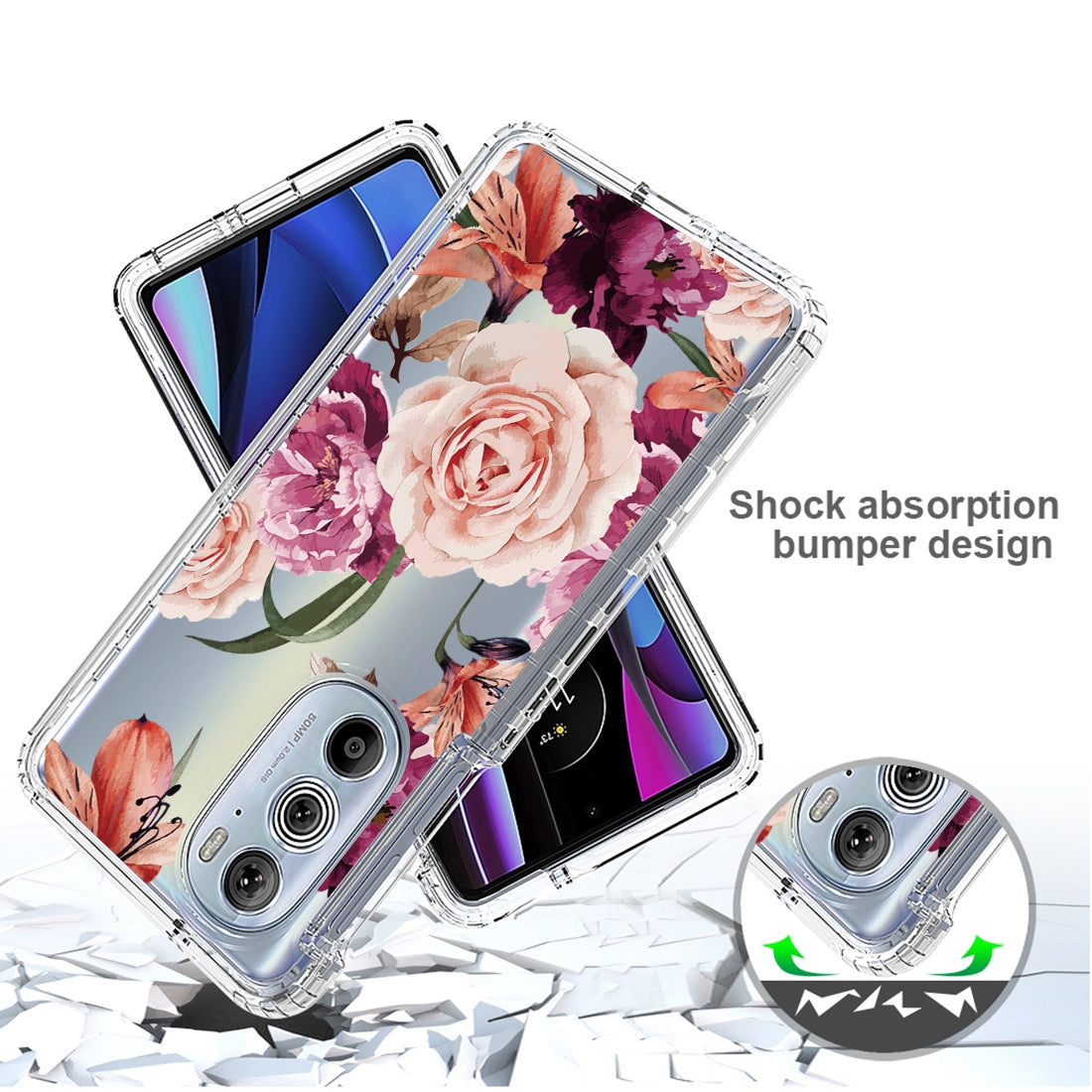 For Motorola Edge 30 Pro PC+TPU Transparent Painted Phone Case(Purple Floral)
