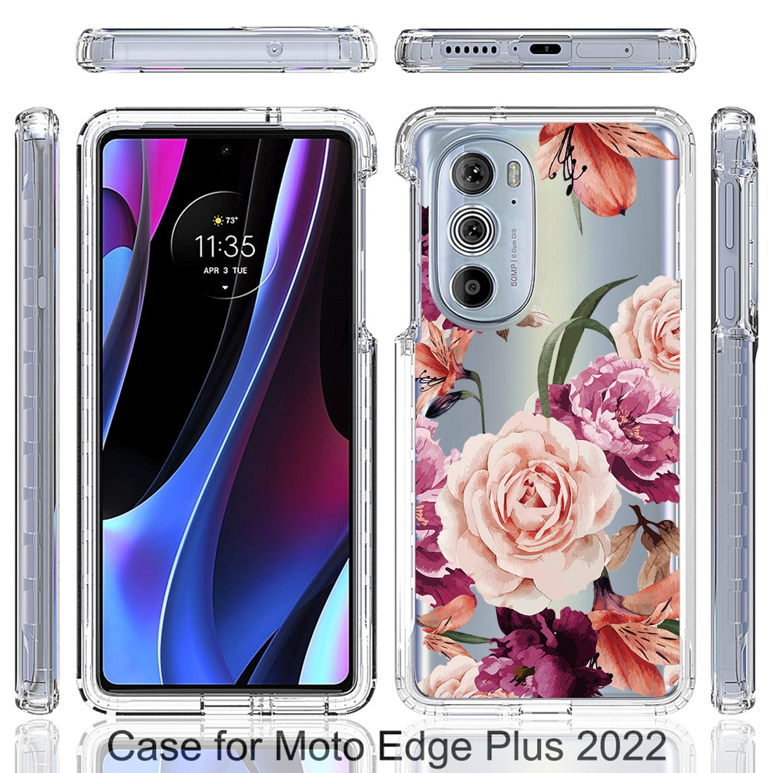 For Motorola Edge 30 Pro PC+TPU Transparent Painted Phone Case(Purple Floral)