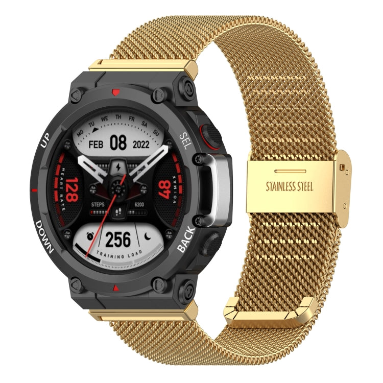 For Huami Amazfit T-Rex 2 Snap-fit Stainless Steel Mesh Watch Band