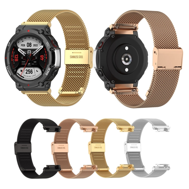 For Huami Amazfit T-Rex 2 Snap-fit Stainless Steel Mesh Watch Band