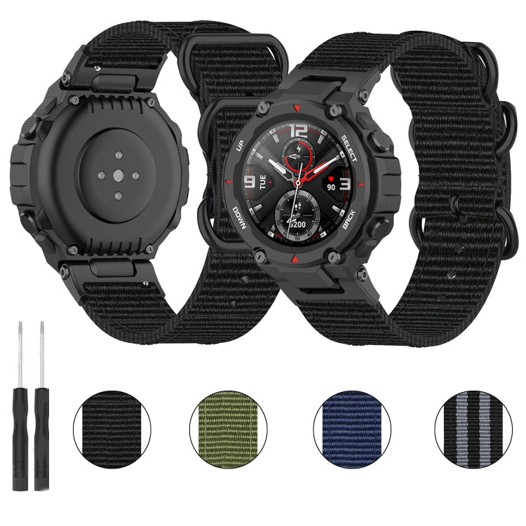 Three-ring Black Buckle Nylon Watch Band, For Amazfit T-Rex / T-Rex Pro / Ares