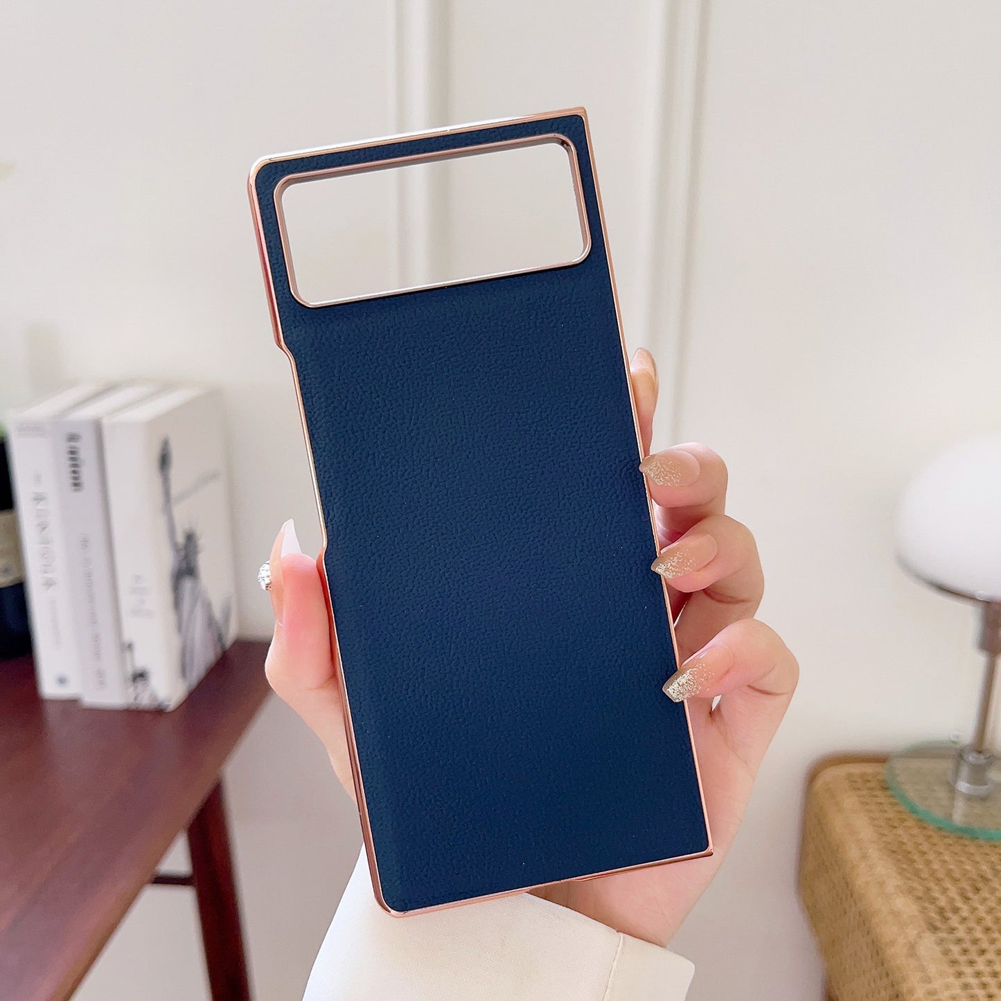 For Xiaomi Mix Fold 2 Genuine Leather Luolai Series Nano Plating Phone Case(Dark Blue)