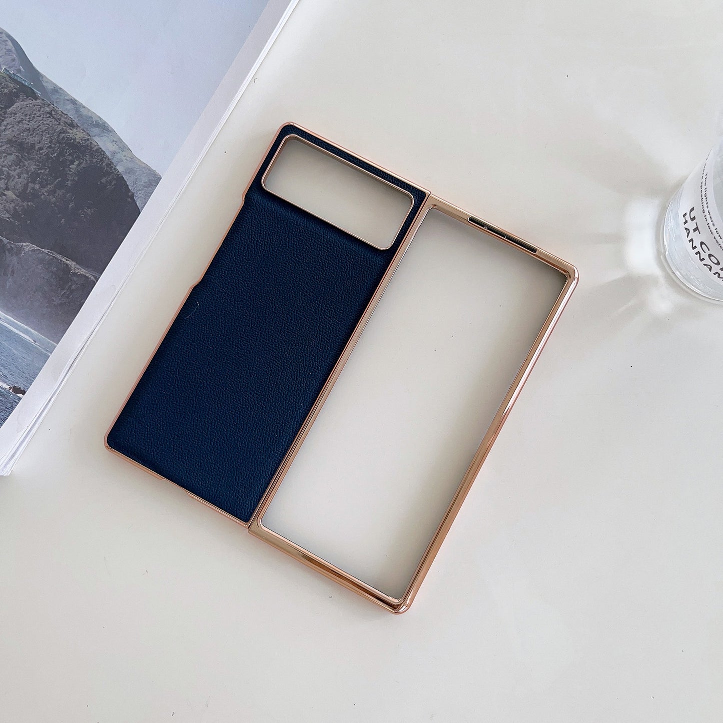 For Xiaomi Mix Fold 2 Genuine Leather Luolai Series Nano Plating Phone Case(Dark Blue)