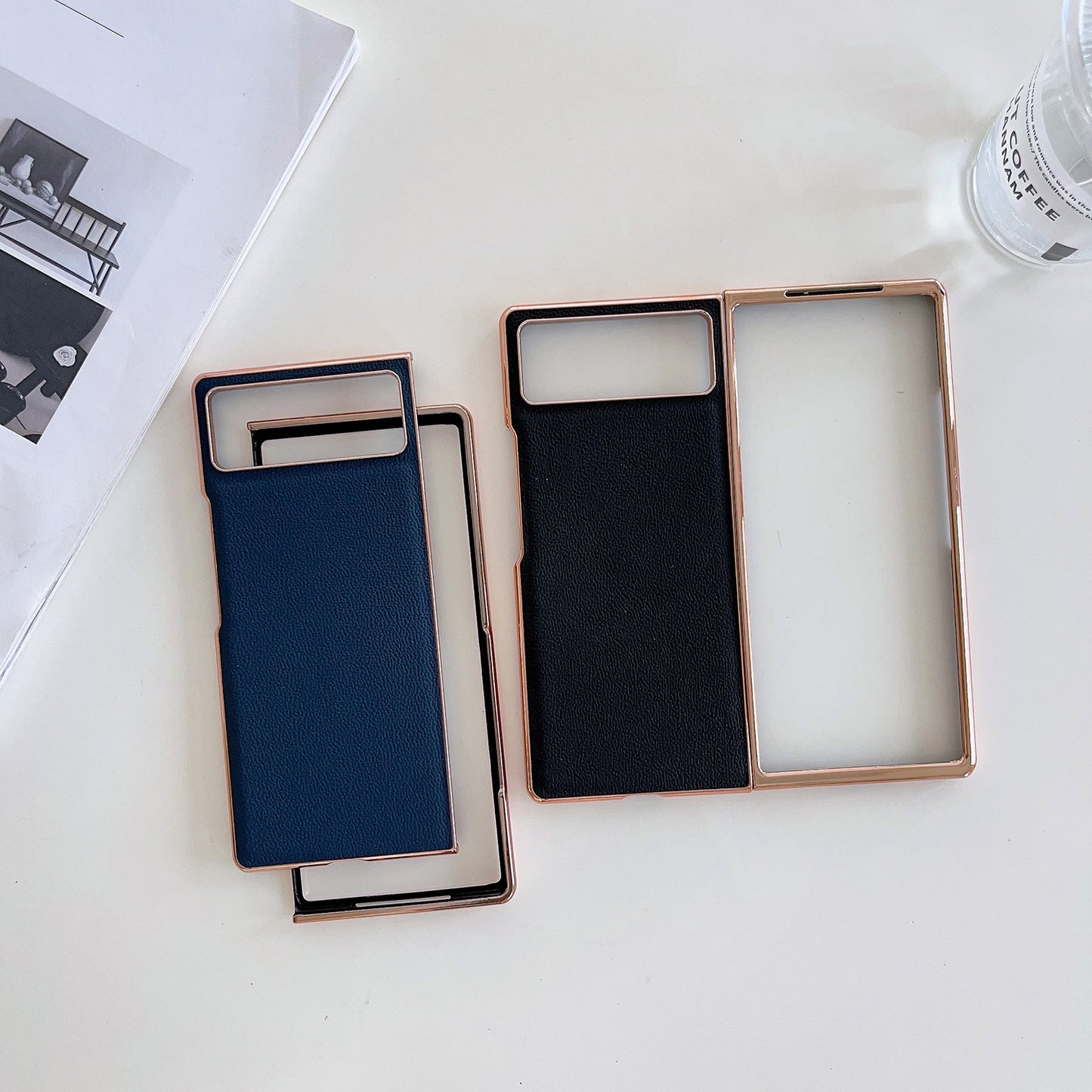 For Xiaomi Mix Fold 2 Genuine Leather Luolai Series Nano Plating Phone Case(Dark Blue)