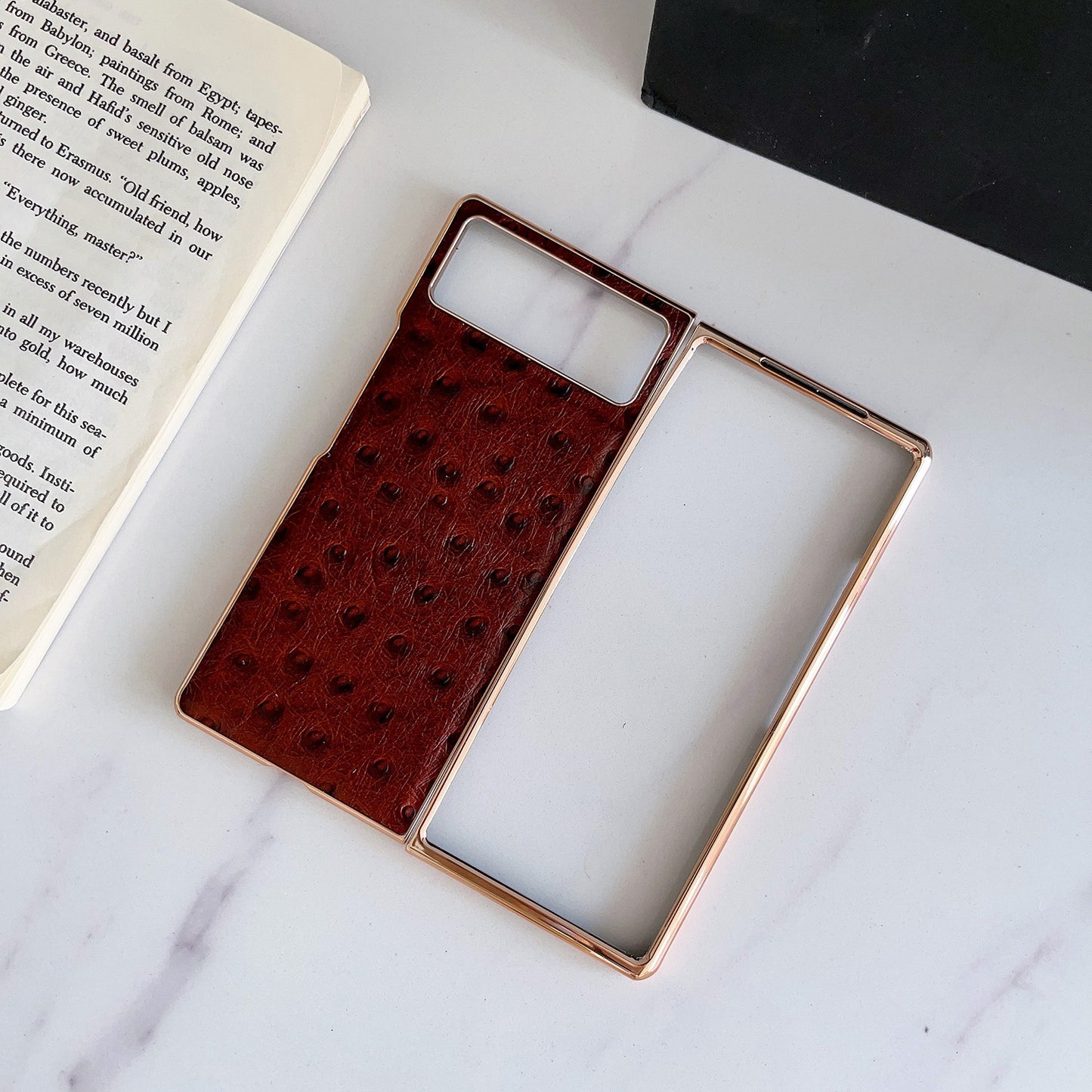 For Xiaomi Mix Fold 2 Genuine Leather Ostrich Texture Nano Plating Phone Case(Coffee)