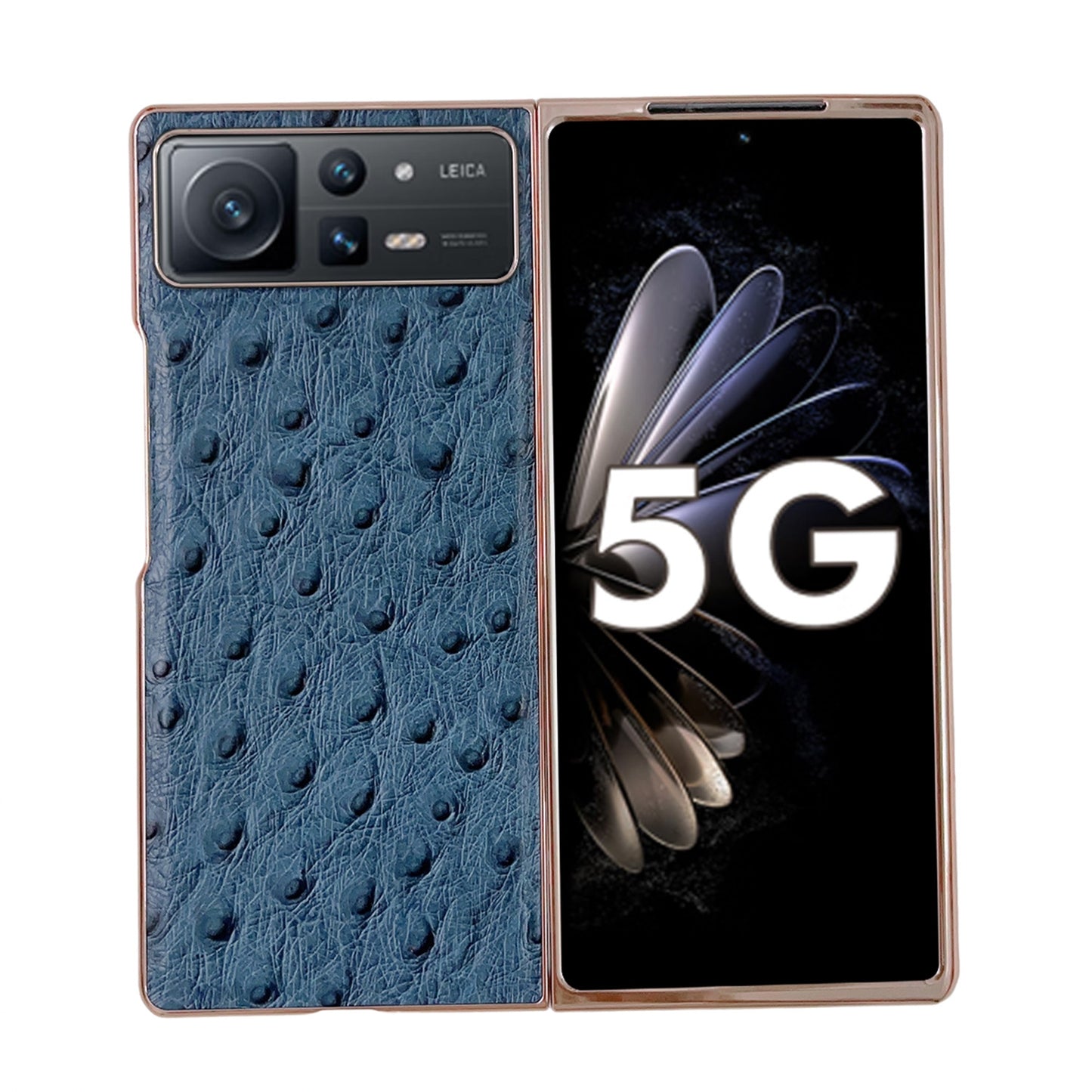 For Xiaomi Mix Fold 2 Genuine Leather Ostrich Texture Nano Plating Phone Case(Blue)