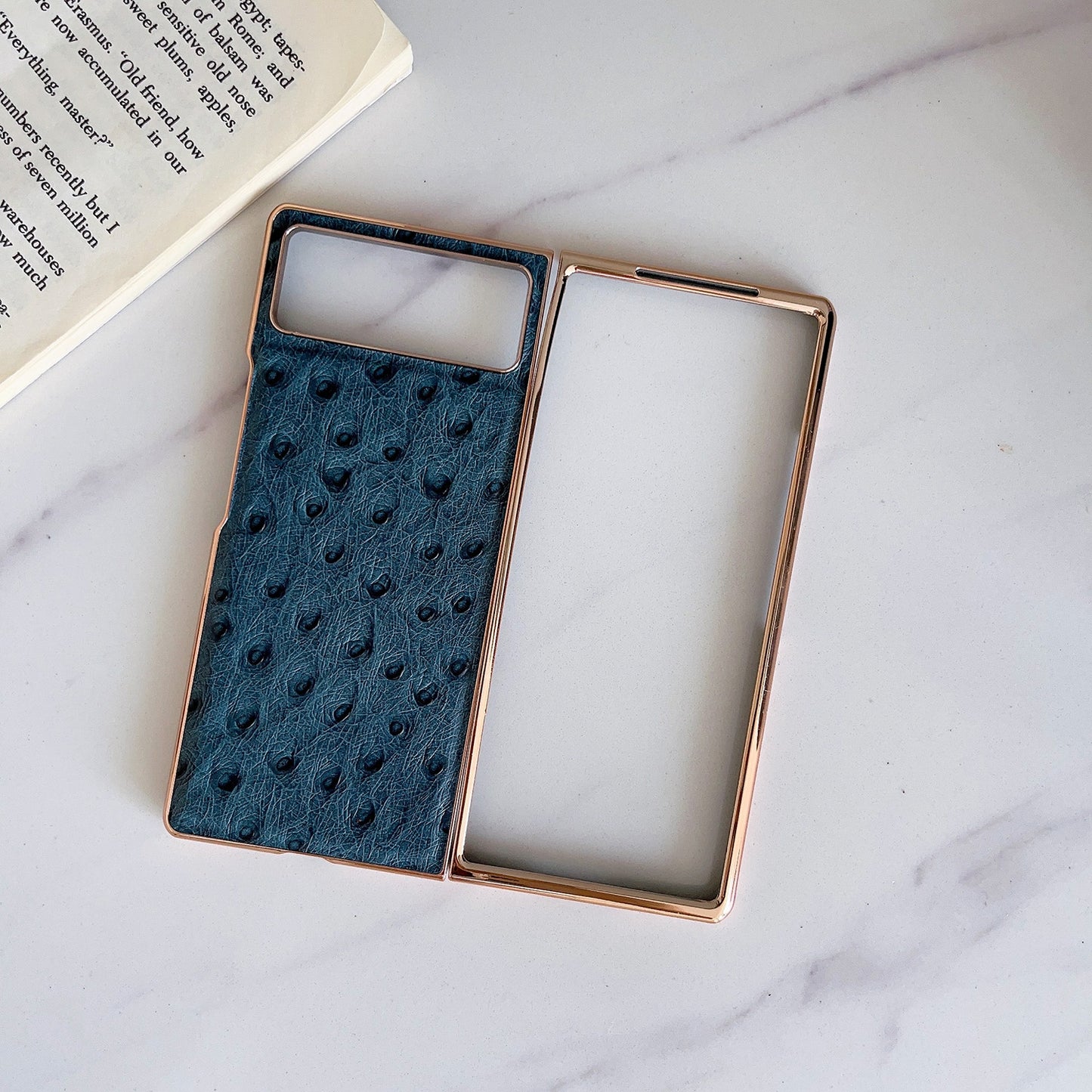 For Xiaomi Mix Fold 2 Genuine Leather Ostrich Texture Nano Plating Phone Case(Blue)