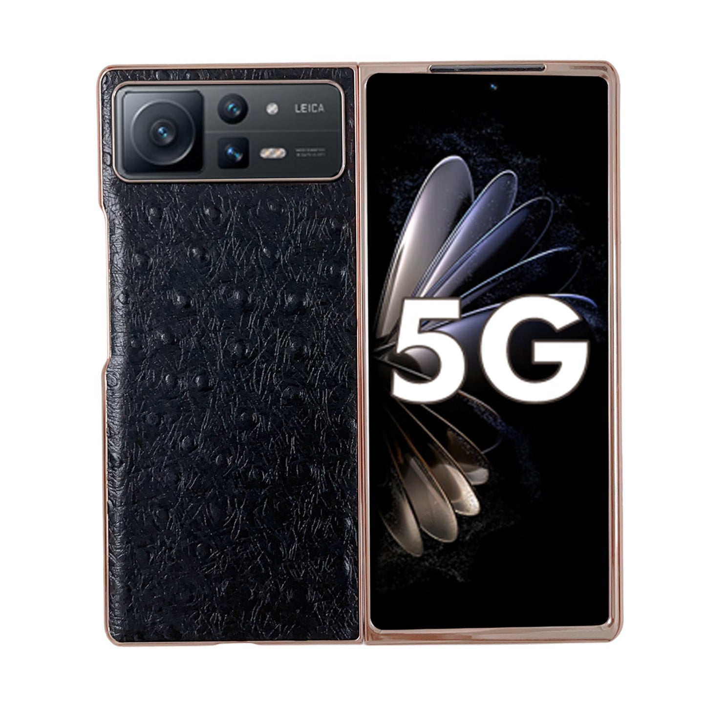For Xiaomi Mix Fold 2 Genuine Leather Ostrich Texture Nano Plating Phone Case(Black)