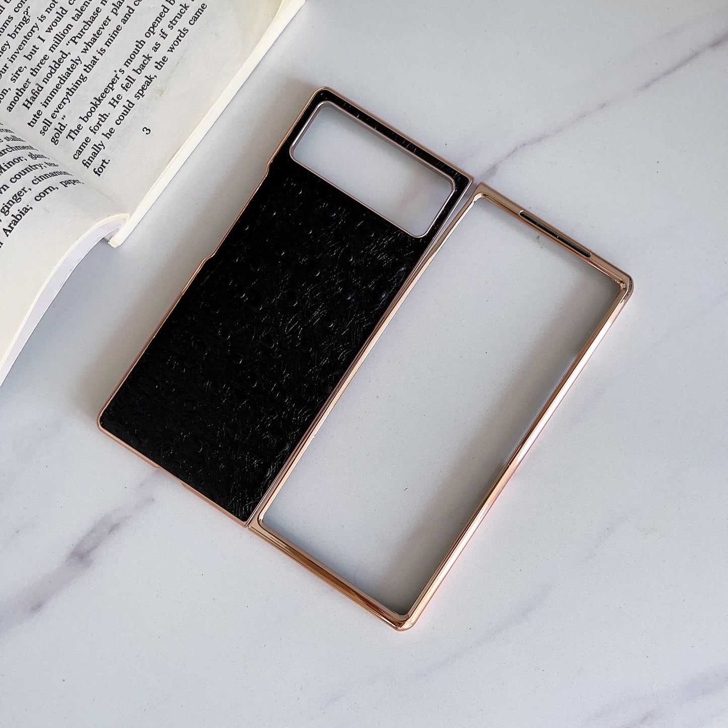 For Xiaomi Mix Fold 2 Genuine Leather Ostrich Texture Nano Plating Phone Case(Black)