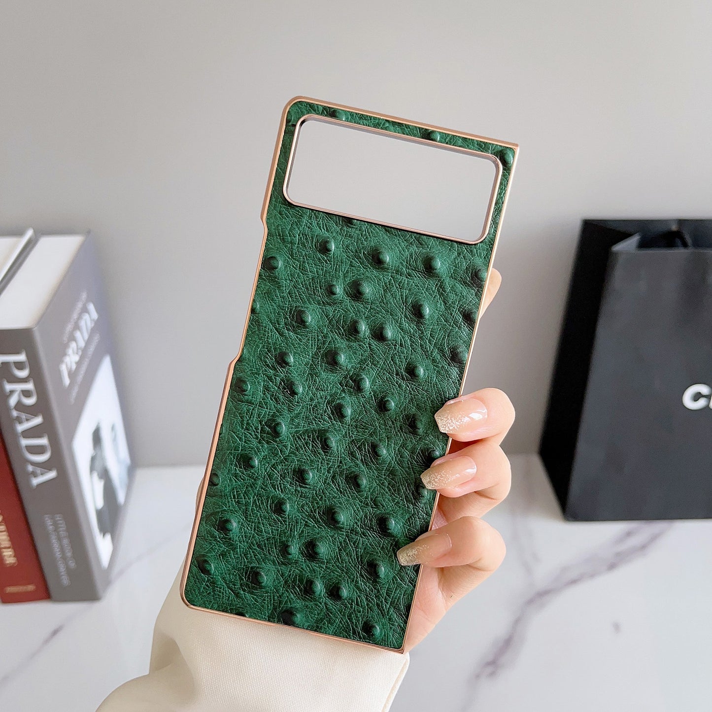 For Xiaomi Mix Fold 2 Genuine Leather Ostrich Texture Nano Plating Phone Case(Green)