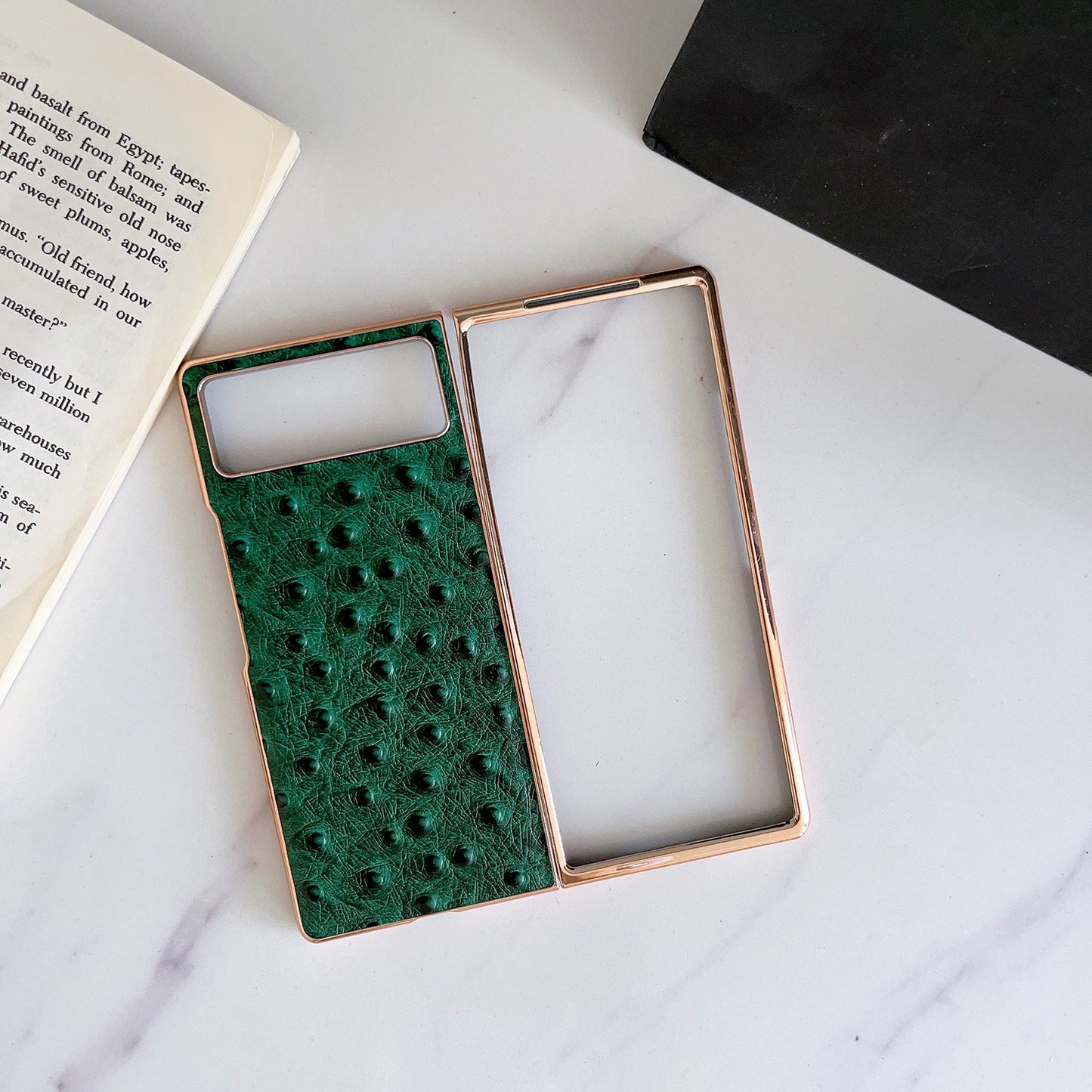 For Xiaomi Mix Fold 2 Genuine Leather Ostrich Texture Nano Plating Phone Case(Green)