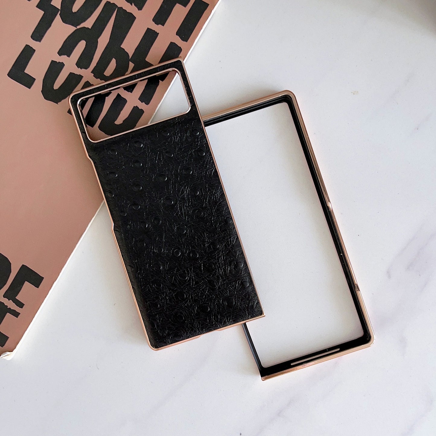 For Xiaomi Mix Fold 2 Genuine Leather Ostrich Texture Nano Plating Phone Case(Coffee)