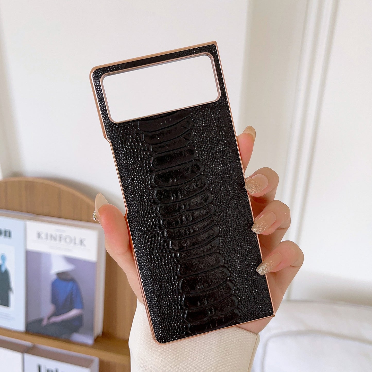 For Xiaomi Mix Fold 2 Genuine Leather Weilai Series Nano Plating Phone Case(Black)