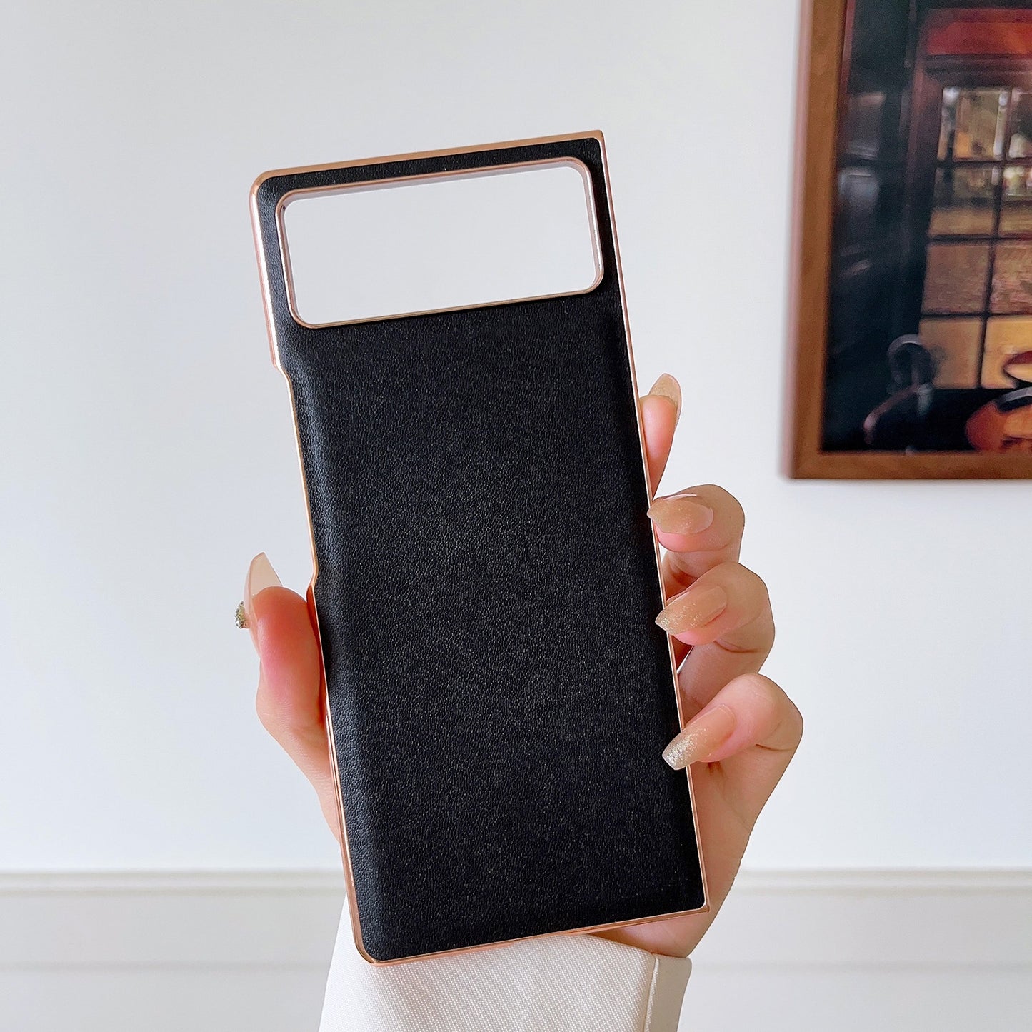 For Xiaomi Mix Fold 2 Genuine Leather Xiaoya Series Nano Plating Phone Case(Black)