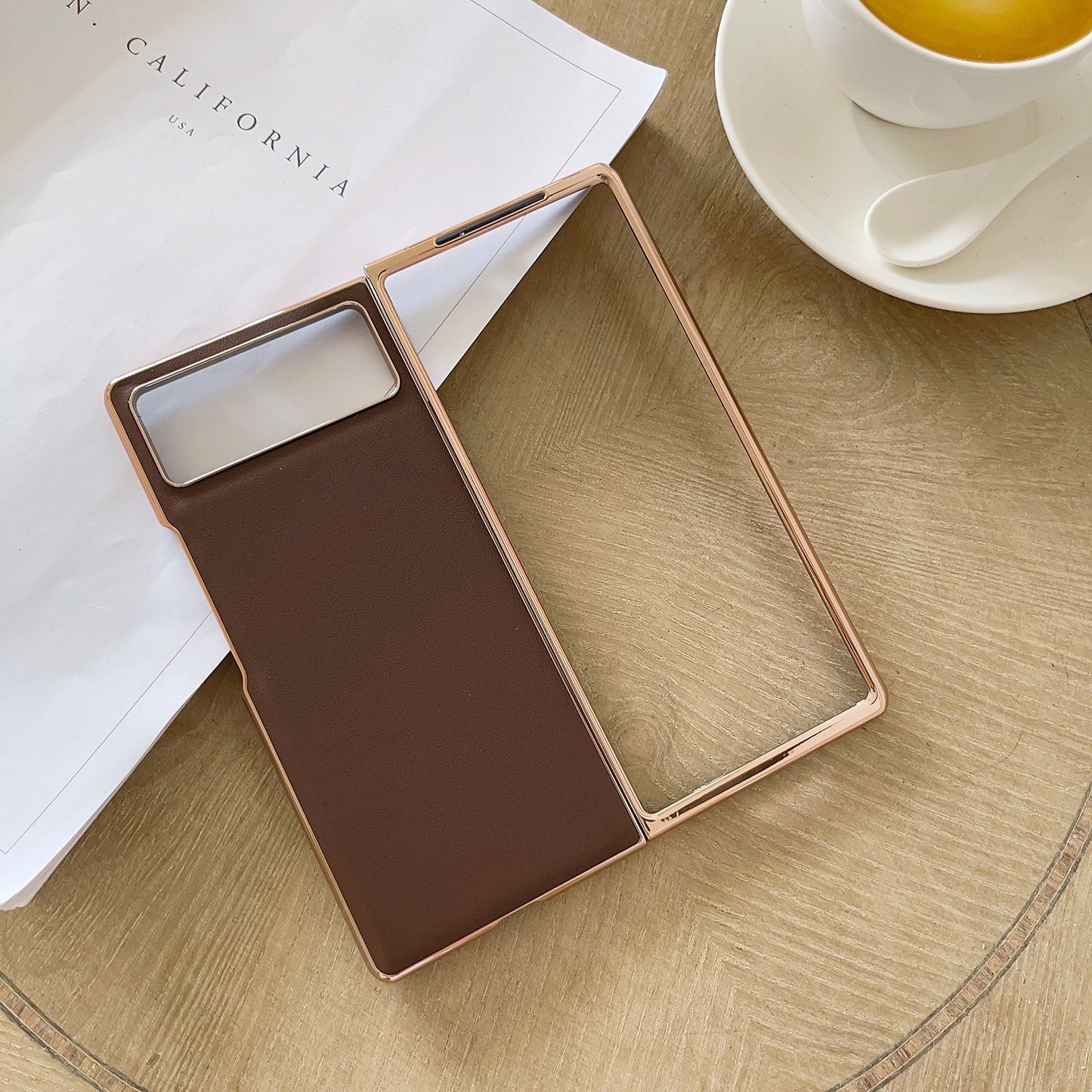 For Xiaomi Mix Fold 2 Genuine Leather Xiaoya Series Nano Plating Phone Case(Coffee)