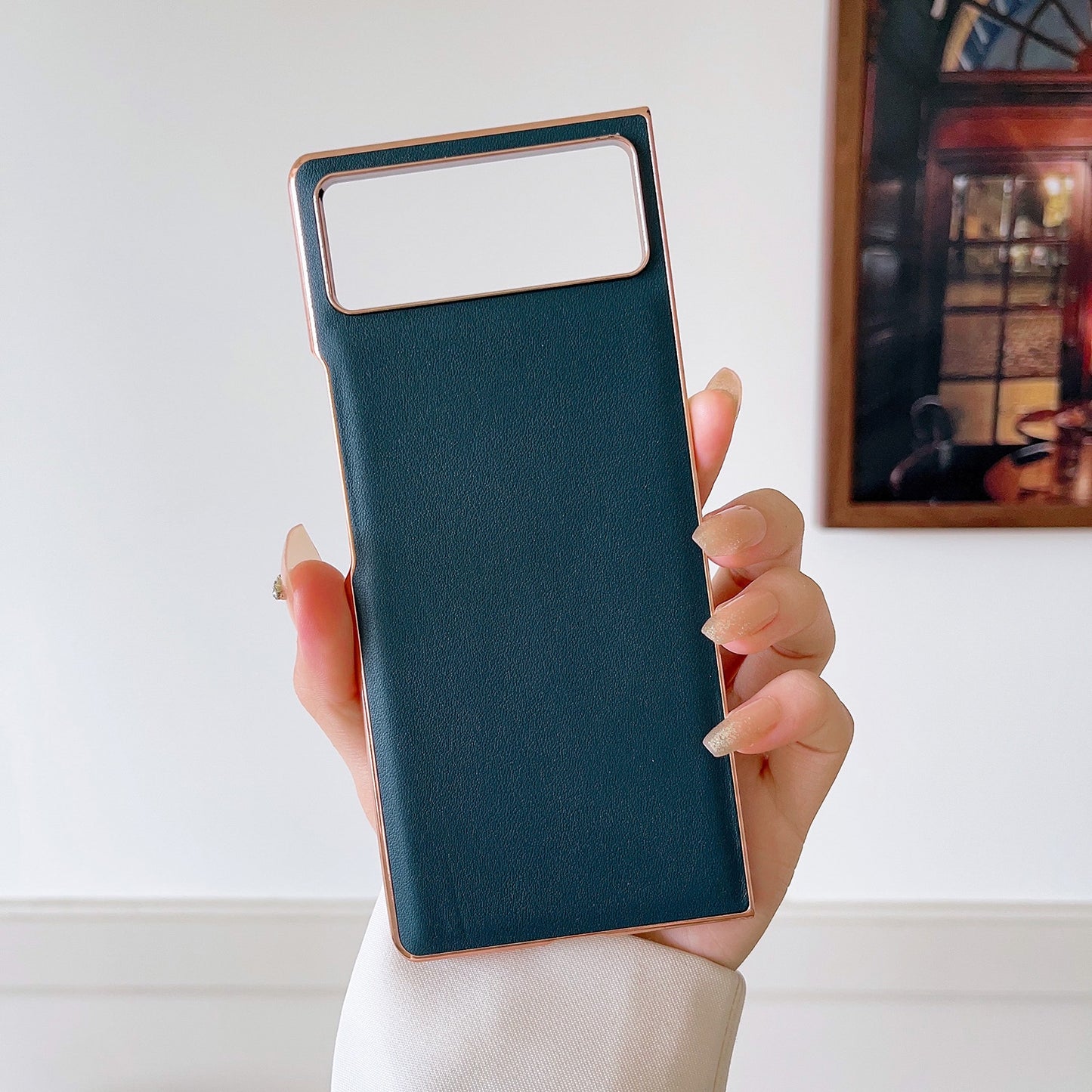 For Xiaomi Mix Fold 2 Genuine Leather Xiaoya Series Nano Plating Phone Case(Dark Green)