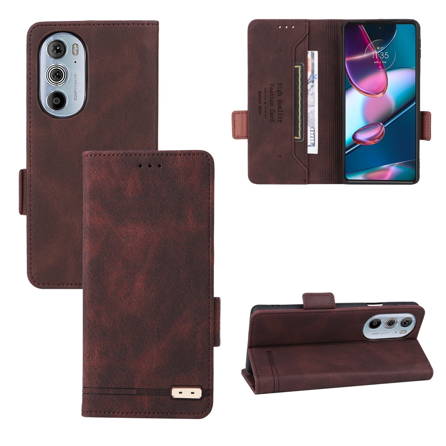 For Motorola Edge X30 / Edge 30 Pro / Edge+ 2022 Magnetic Clasp Leather Phone Case(Brown)