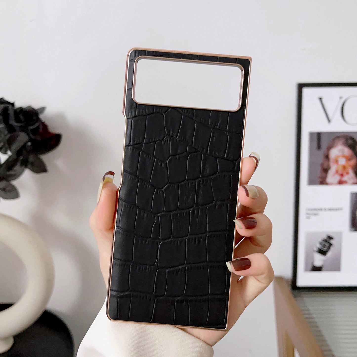 For Xiaomi Mix Fold 2 Crocodile Texture Genuine Leather Electroplating Phone Case(Black)