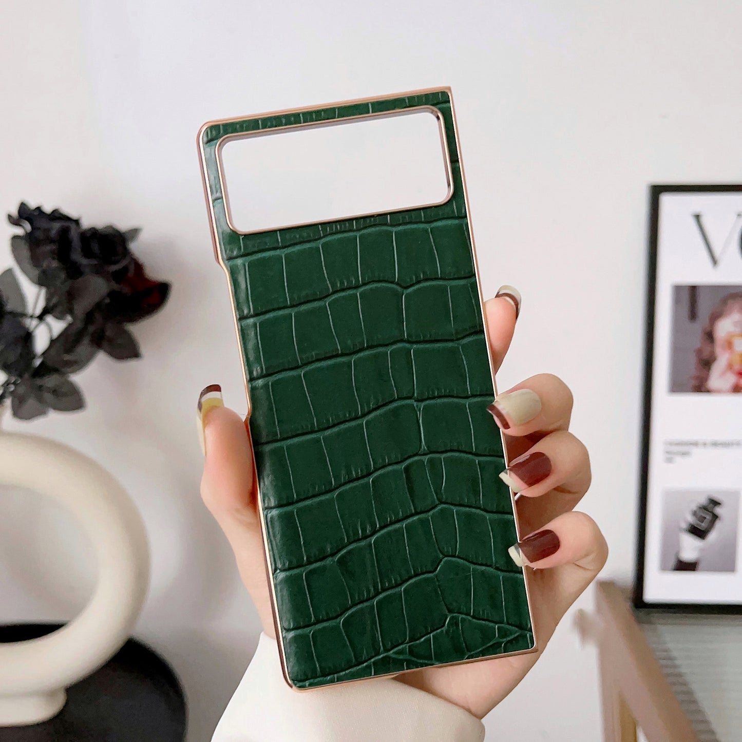 For Xiaomi Mix Fold 2 Crocodile Texture Genuine Leather Electroplating Phone Case(Dark Green)