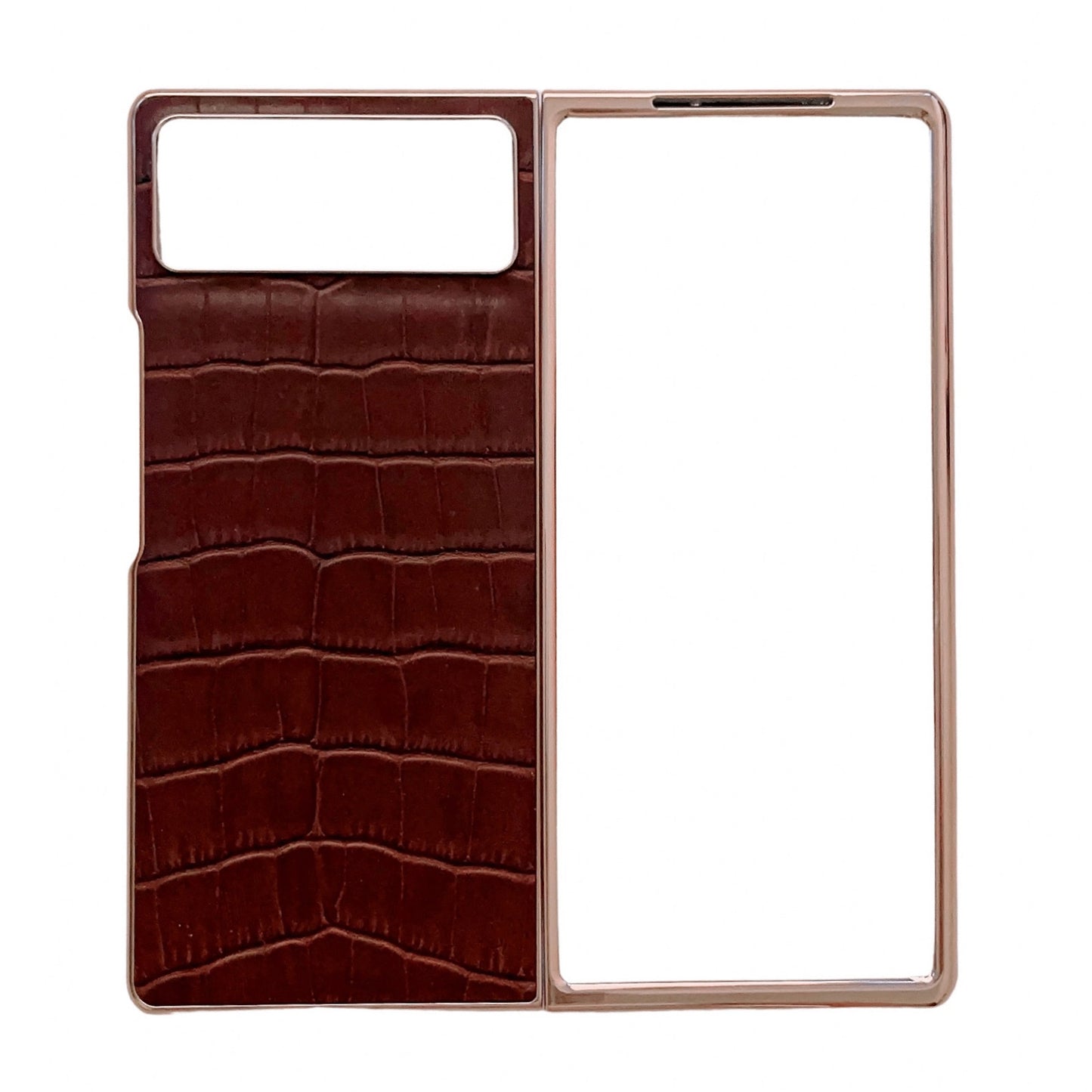 For Xiaomi Mix Fold 2 Crocodile Texture Genuine Leather Electroplating Phone Case(Brown)