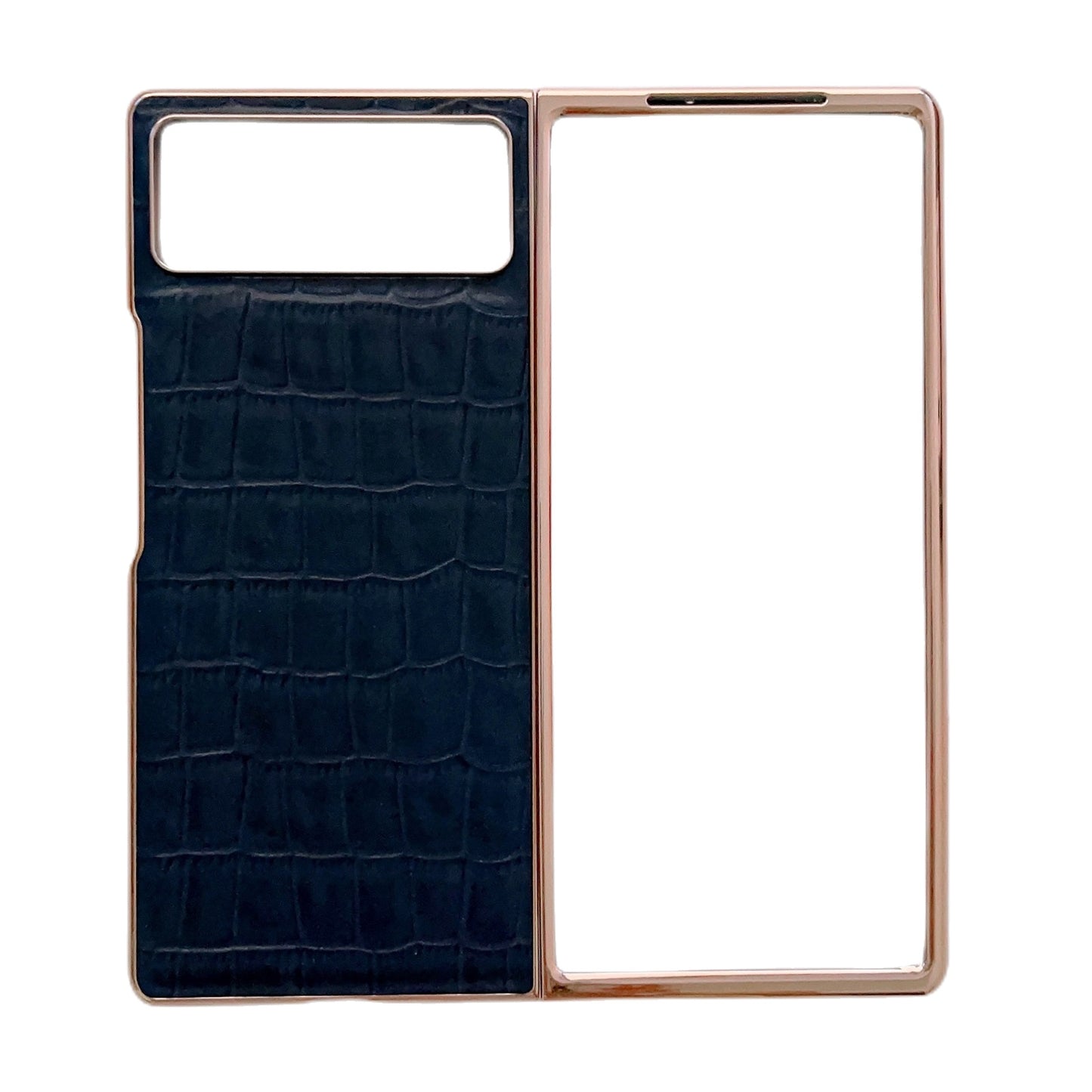 For Xiaomi Mix Fold 2 Crocodile Texture Genuine Leather Electroplating Phone Case(Blue)