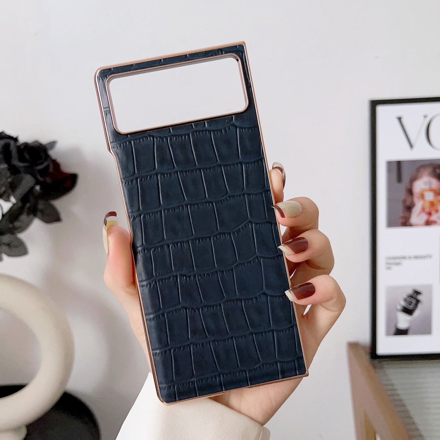 For Xiaomi Mix Fold 2 Crocodile Texture Genuine Leather Electroplating Phone Case(Blue)