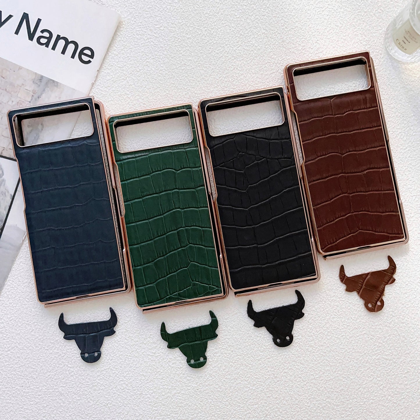 For Xiaomi Mix Fold 2 Crocodile Texture Genuine Leather Electroplating Phone Case(Black)