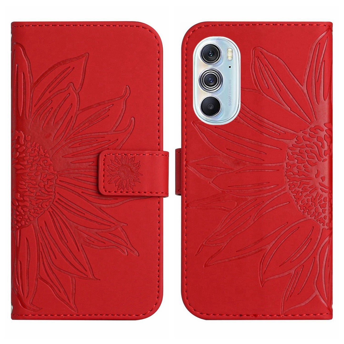 For Motorola Moto Edge 30 Pro Skin Feel Sun Flower Pattern Flip Leather Phone Case with Lanyard(Red)