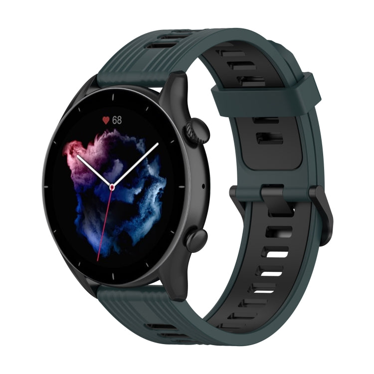 22mm Stripe Two-color Silicone Stainless Steel Buckle Watch Band, For Amazfit GTR 4 / GTS 4 / GTR 3