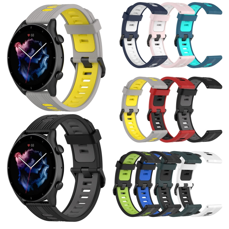 22mm Stripe Two-color Silicone Stainless Steel Buckle Watch Band, For Amazfit GTR 4 / GTS 4 / GTR 3