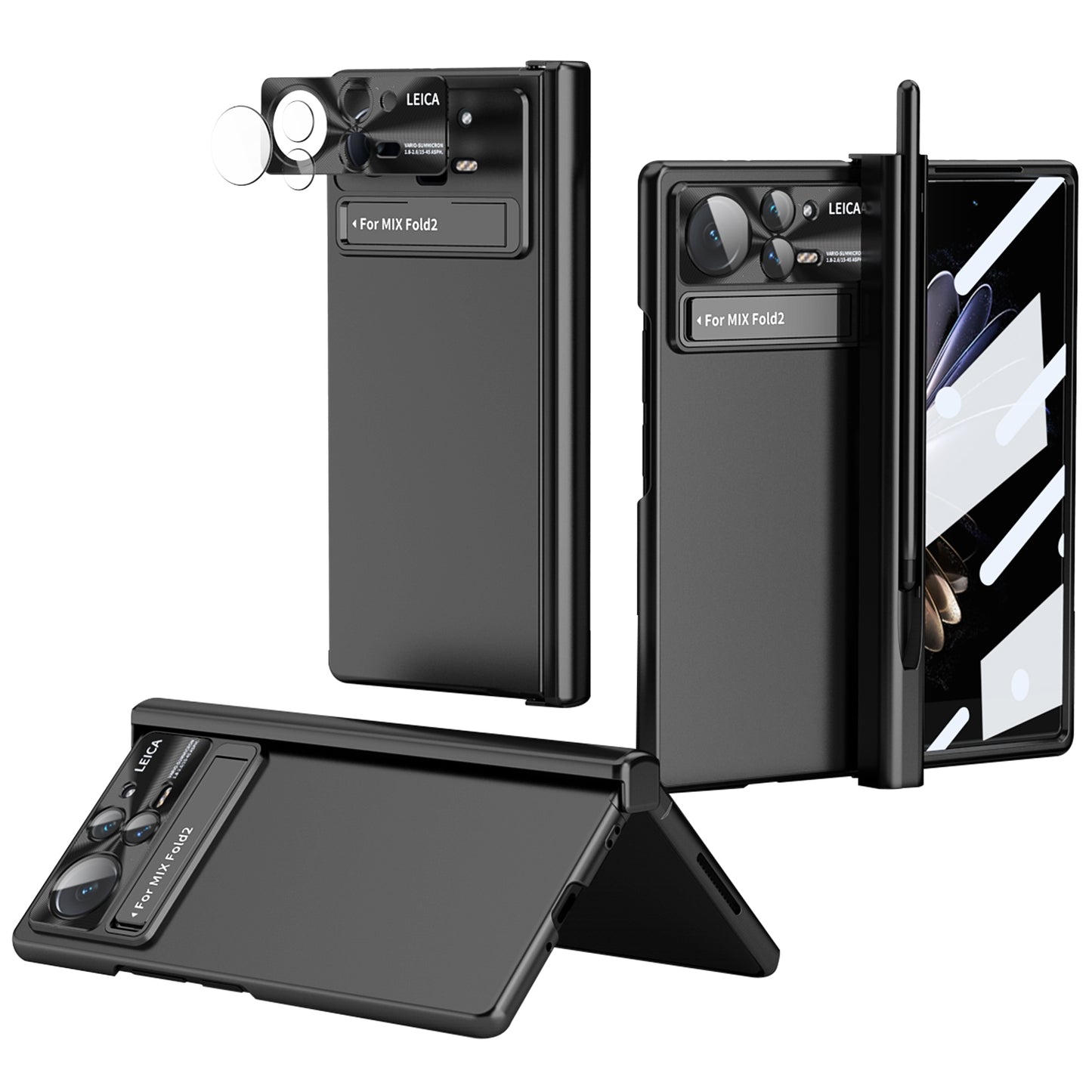 For Xiaomi Mix Fold 2 Electroplating Hinged Folding Phone Case with S Pen Fold Edtion(Black)